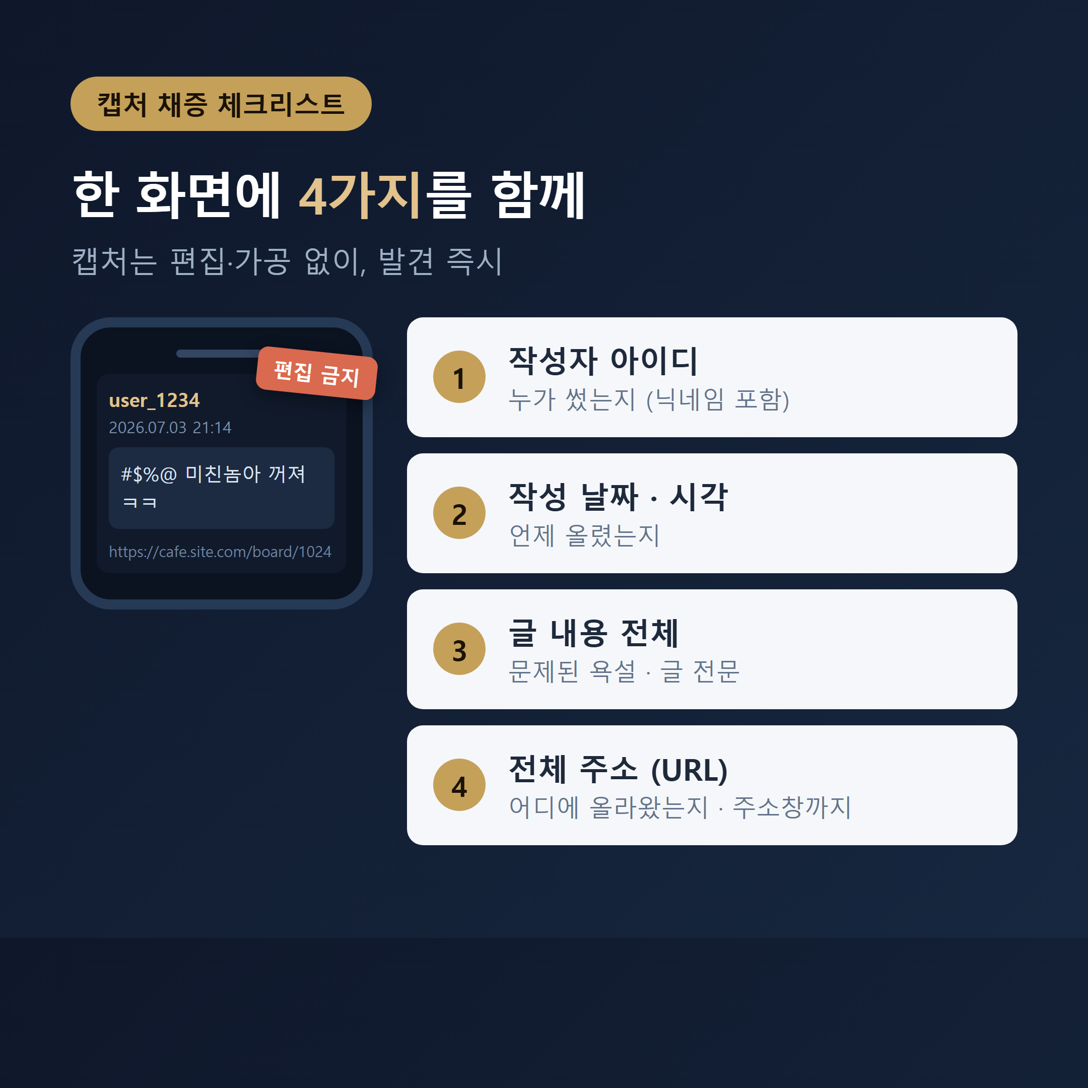 악플·욕설 캡처 채증 예시 화면