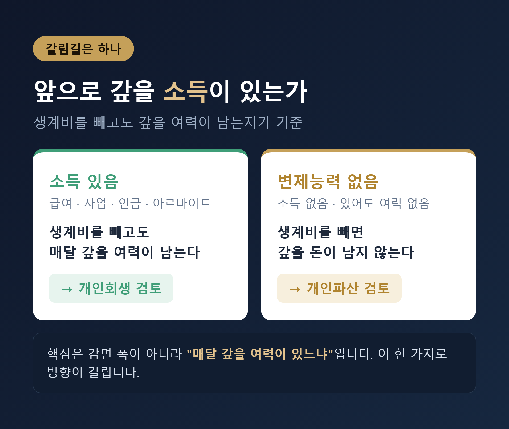 소득과 변제능력으로 개인회생과 개인파산이 갈리는 기준