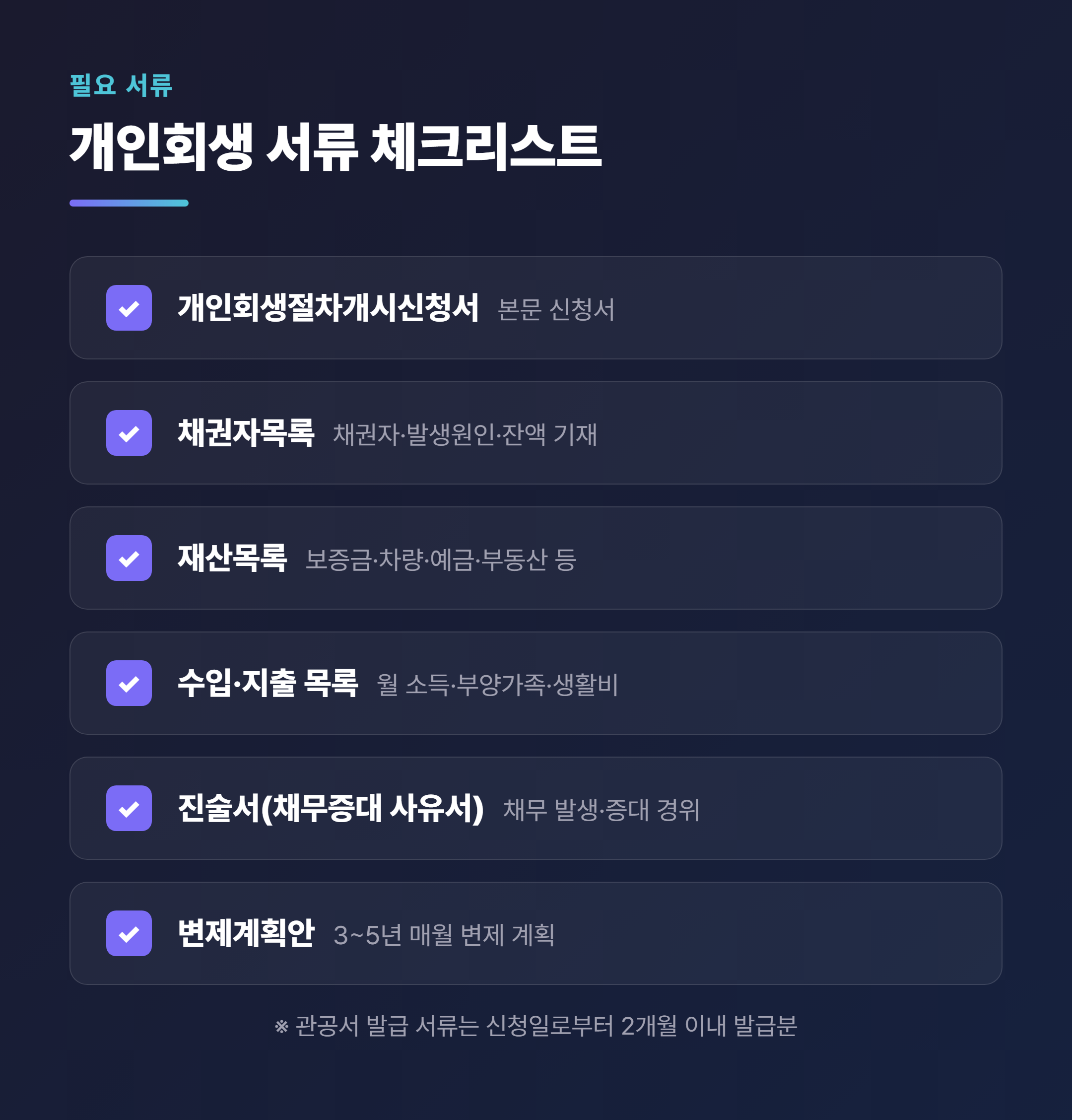 개인회생 필요 서류 체크리스트